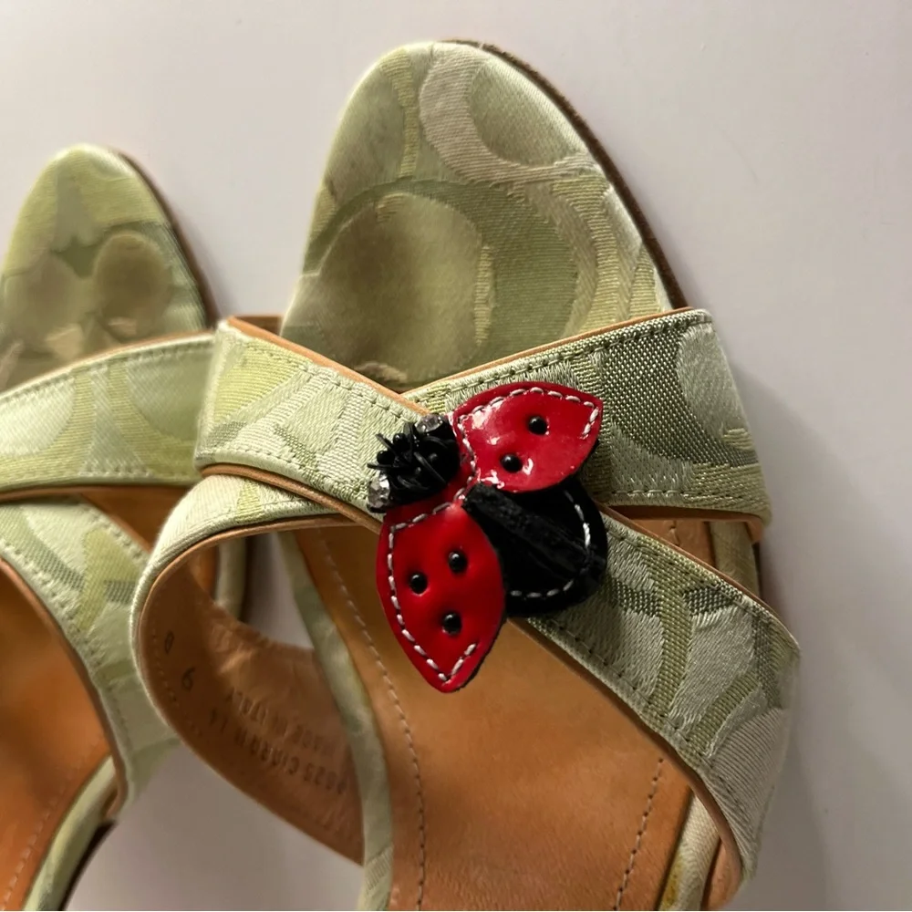 Coach Women's Sandals in Green with Red Ladybug Accents.  Ciara II size 9B. - Picture 14 of 16